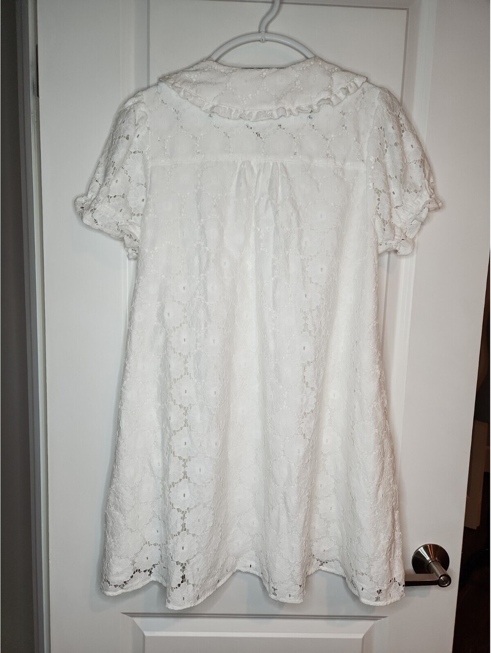 New Pilcro Ruffle Shift Dress Women's M Pockets Ivory Wht Eyelet Lace Embroidere - Picture 8 of 9